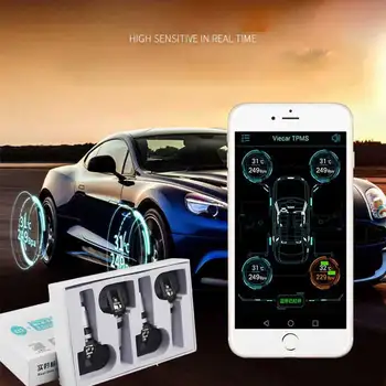 

Mobile phone APP TPMS Systems Tire Pressure Monitoring System Real-time Alarm For App Bluetooth 4.0 4 Internal/External Sensor