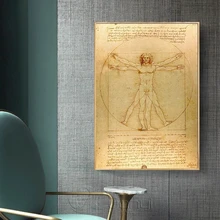 Vitruvian Man Study of Proportions By Leonardo Da Vinci Canvas Painting Classical Posters and Prints Wall Picture for Home Decor