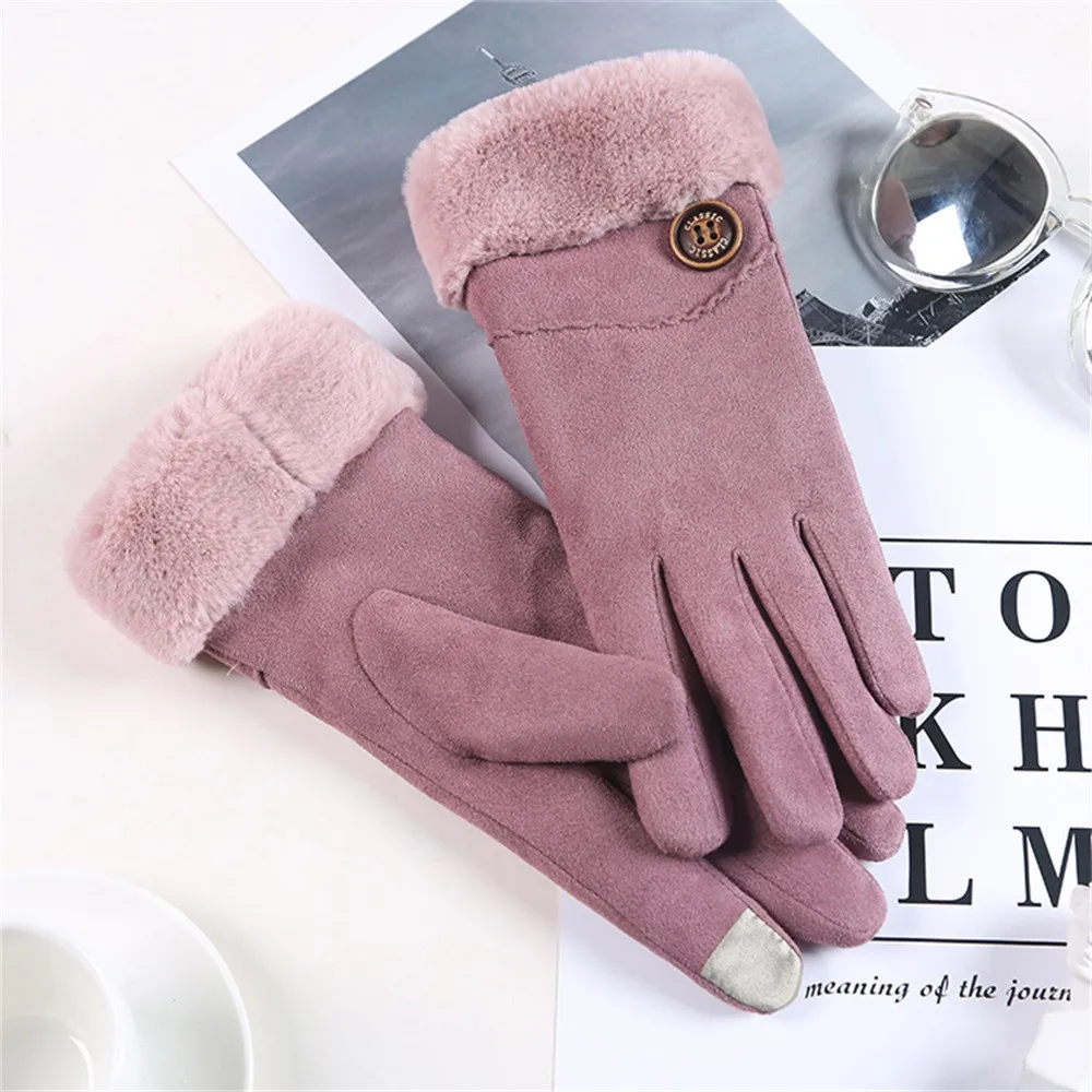 Женские зимние меховые перчатки модные сексуальные ветрозащитные осенние и зимние однотонные теплые бархатные перчатки варежки для женщин