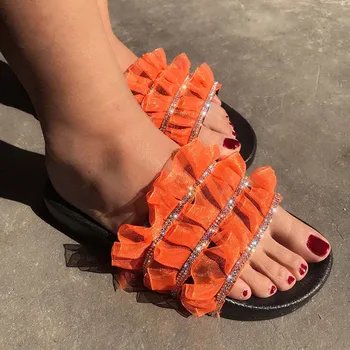 

Women Sandals New Fashion Summer Shoes beautiful All-match Large Size Fashion Colored diamonds Lace Flat Women Sandals Shoes