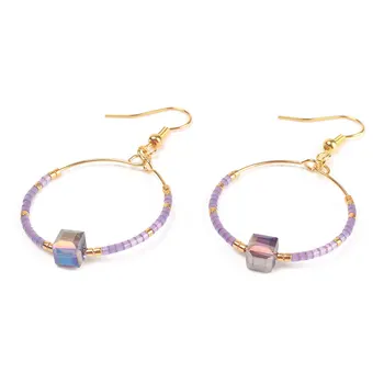 

WT-E619 Trendy Glass Beads And Square Crystal Earrings Miyuki Beads Woven Earrings Fashion Earrings Jewelry Gift For Lady