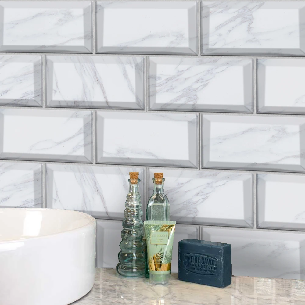 White Marble Funlife дизайн экологичный водонепроницаемый ПВХ 20x10 см плитка-как пилинг и палка наклейки для ванной комнаты и кухни декор - Цвет: White Marble