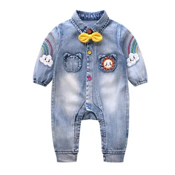

Fashion Baby Romper Summer Overalls Baby Girls Jumpsuit Boys Denim Clothing Kids Long Sleeve Gentleman Bow Tie New Arrival