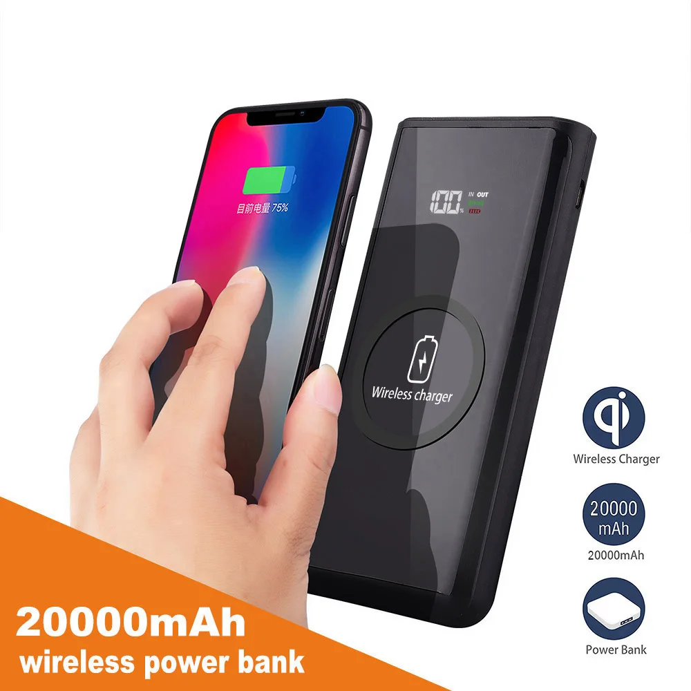 FDGAO power Bank портативное зарядное устройство 20000 мАч USB Внешняя батарея Qi Беспроводное зарядное устройство для iPhone samsung Xiaomi huawei