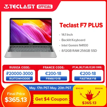 Teclast F7 Plus 14.1" Laptop 8GB/12GB RAM 256GB SSD Intel Gemini Lake N4100 1920 x 1080 FHD Windows 10 Backlit Keyboard Notebook 1