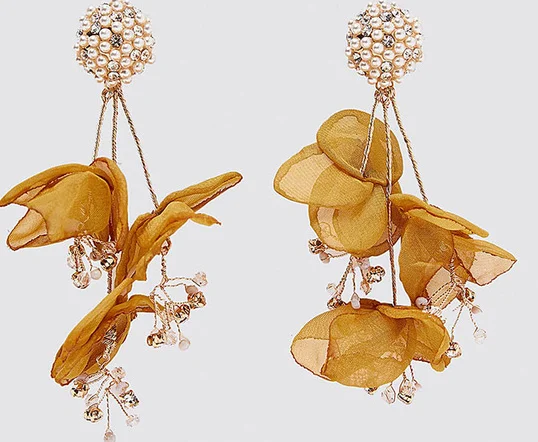 JUJIA ZA цветок ручной работы висячие серьги в богемном стиле для девочек милые подарки кружево металлические женские свадебные массивные серьги аксессуары - Окраска металла: 52974-YE