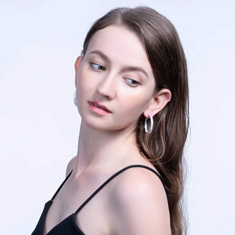 ORSA JEWELS настоящие 925, женские серьги-кольца, полный циркон, 34 мм, Стерлинговое Серебро, круглые серьги, модное утонченное ювелирное изделие, SE221
