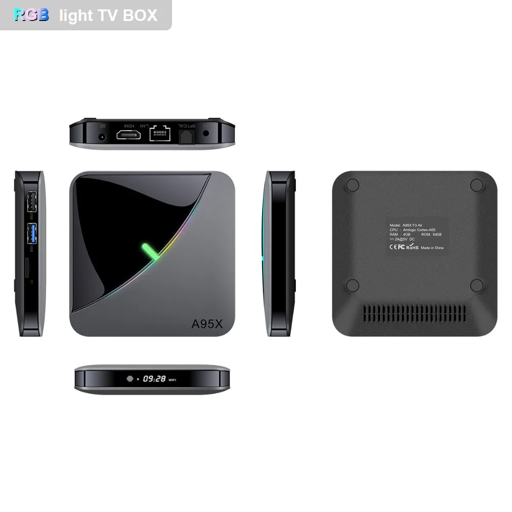 a95x F3 воздуха 8K tv box с 6 цифр RGB светильник Dual Band WI-FI BT Поддержка PLEX YOUTUBE 4K игры Netflix комплект компьютерной приставки к телевизору
