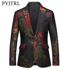 New Small Business Casual One Button Print Decor Korean Slim Fit Top Men's Blazer Jacket Costume Homme Mens Flower Suits Oodji