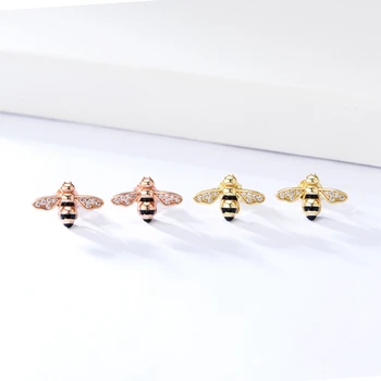 

Silvology 925 Sterling Silver Zircon Bee Stud Earrings Rose Gold High Quality Hand Painted Earrings for Women 925 Luxury Jewelry