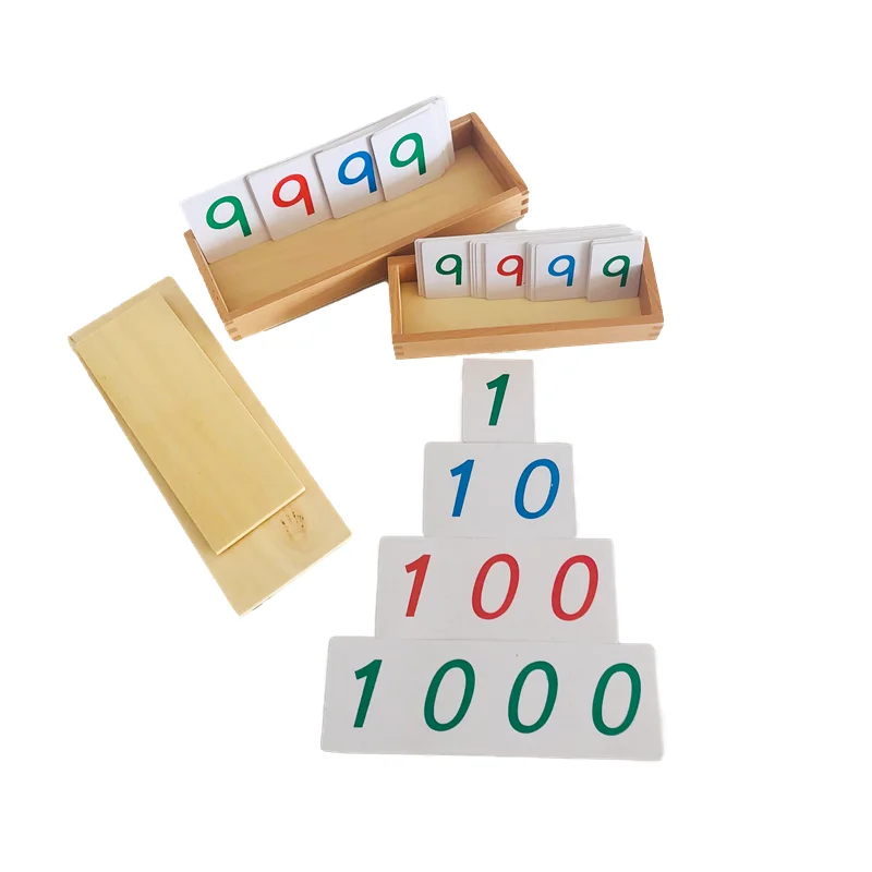 몬테소리 수학 자료 PVC 번호 카드 1-9000 나무 상자 어린이 조기 학습 도구 유치원 교육 장비