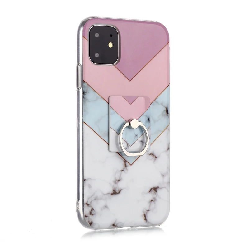 Для Iphone 11 Pro Max 360 металлический палец кольцо держатель+ мрамор чехол из мягкого ТПУ IMD для samsung Note 10 M10 M20 M30 A20 гранит 100 шт