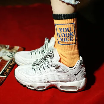 

Korea Type Cotton alphabet socks men and women towel bottom pure cotton skateboard stockings