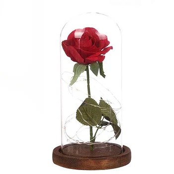 

Artificial Rose LED Lamp Glass Shade With Gift Box For Valentine's Day Mother's Birthday Desktop Lighting Ornament Forever Love