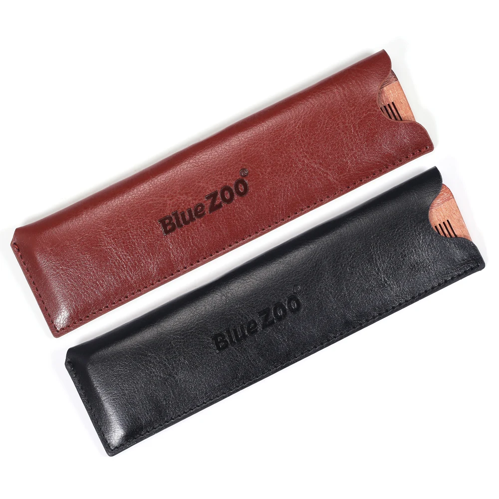 BlueZOO портативный гребень для волос, расческа для бороды, уход за бородой, расческа из красного сандалового дерева, кожаная сумка, толстый тонкий гребень, уход за усами