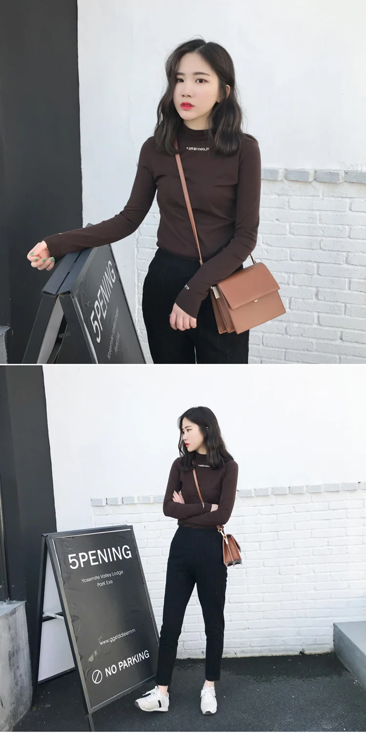 Зимние повседневные женские футболки с высоким воротом, эластичные ...