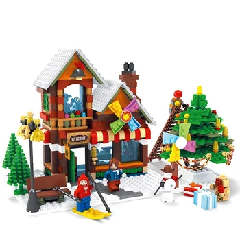 

902PCS Creators Winter Village Train Station Car Building Blocks City Street Palace Post Office Bricks Toys For Children Friends