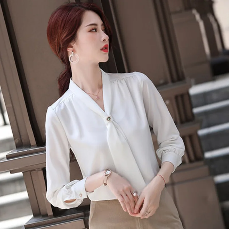 

female long-sleeved outside wearing professional suit temperament design sense small band professional shirt