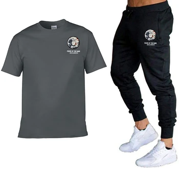 

Men's summer hot sale printed T-shirt + trousers two-piece sports men's suit round neck short sleeve large size loose style top