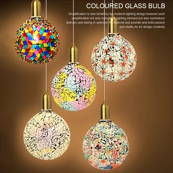 

Classic design LED colorful light bulb chandelier mosaic color gold-plated glass mirror ball chandelier
