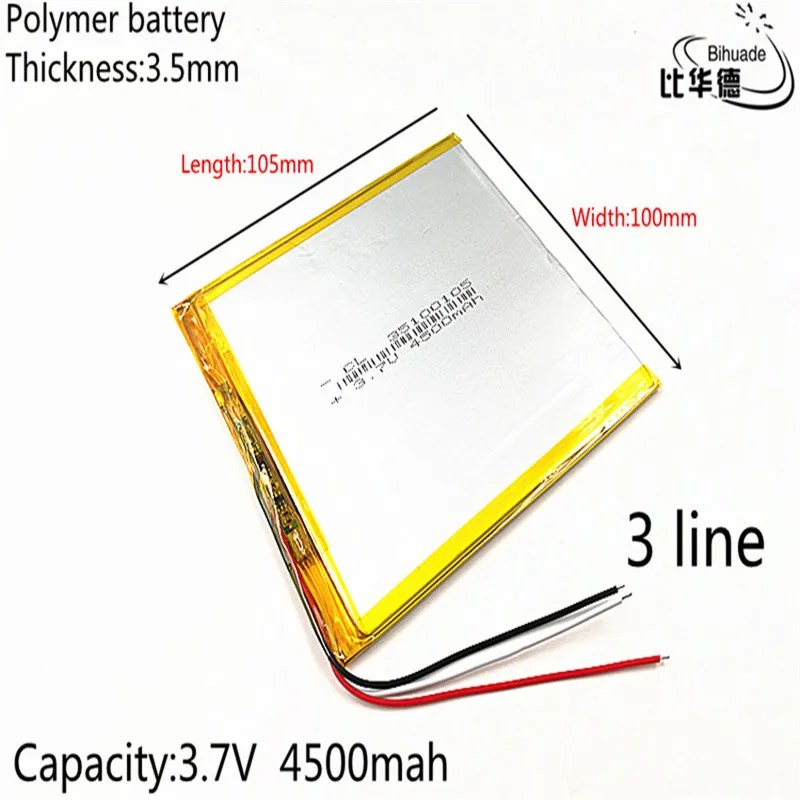 3 линия 3,7 V, 4500mAH 35100105(полимерный литий-ионный аккумулятор) литий-ионный аккумулятор для планшетных ПК 7 дюймов 8 дюймов 9 дюймов