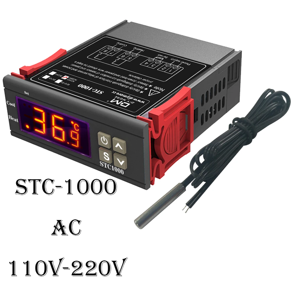 AC 110V 220V Цифровой регулятор температуры Термостат терморегулятор для инкубатора релейный светодиодный 10 А нагревательный охлаждающий STC-1000 12 В 24 В 220 В - Цвет: AC 110V 220V