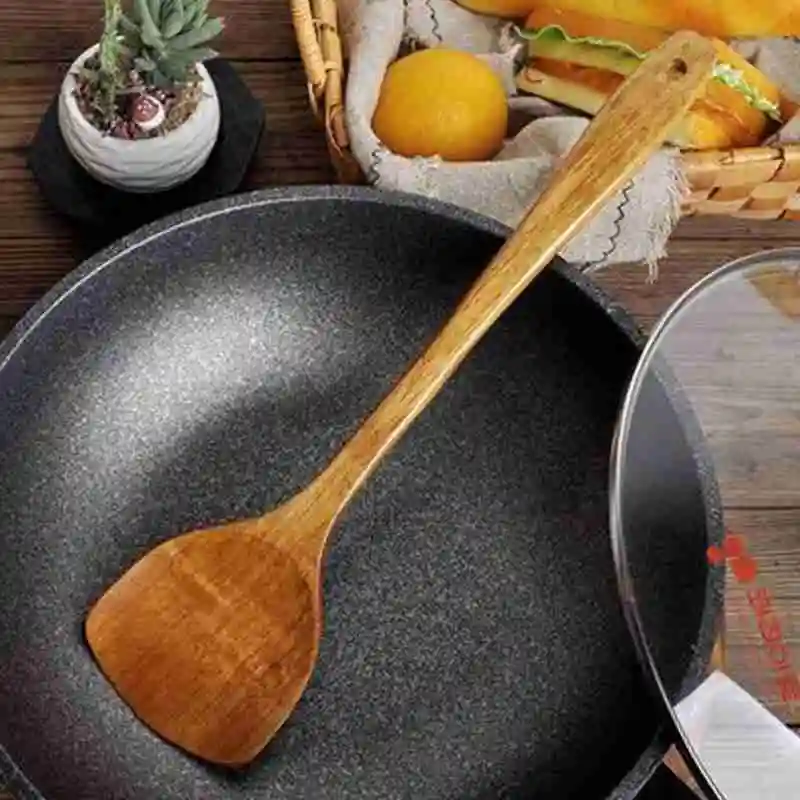 Длинная Деревянная Ручка кухонная лопатка для риса кухонный ВОК ручная