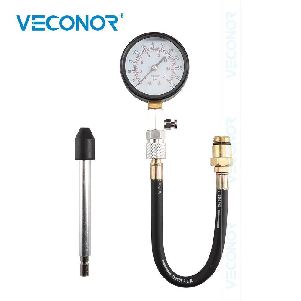 

0-300Psi 21kg/cm 21bar 2100kpa Petrol Engine Compression Tester Set Easy-Reading 1/2" Dia Gauge with 14mm/18mm Adapter & 6" Stem