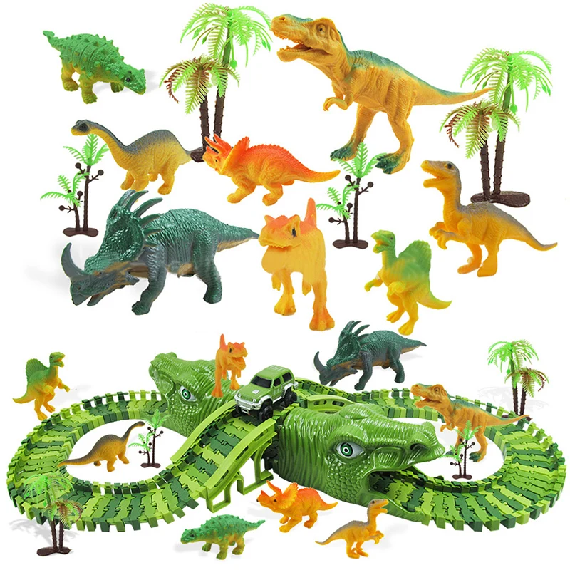 240 Pezzi Dinosauro Fai da Te Treno Elettrico Vagone Ferroviario Set Giocattolo Flessibile Mutabile Blocchi di Costruzione Assemblati Pista per Ragazzi Bambini Giocattolo Regalo