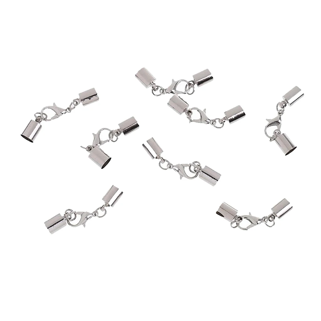 8pcs Metal Plated Leather Cord Kumihimo End Cap With Lobster Clasp Fit 5.5mm