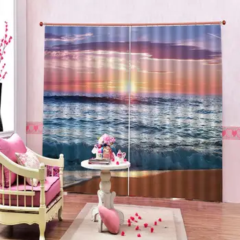 

Blue Ocean / Sunset / Waves / Lakeview / Seaside Scenery Window Curtain For Living room Bedroom Mediterranean style Drapes Sets