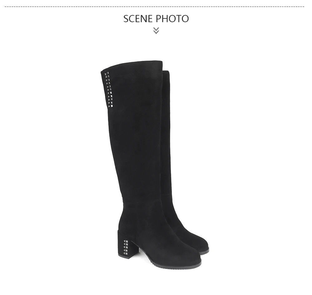 SOPHITINA Brand Boots Woman Handmade Round Toe Square High Heel Winter Boots Kid Suede Knee High Wool Fur Shoes SC206