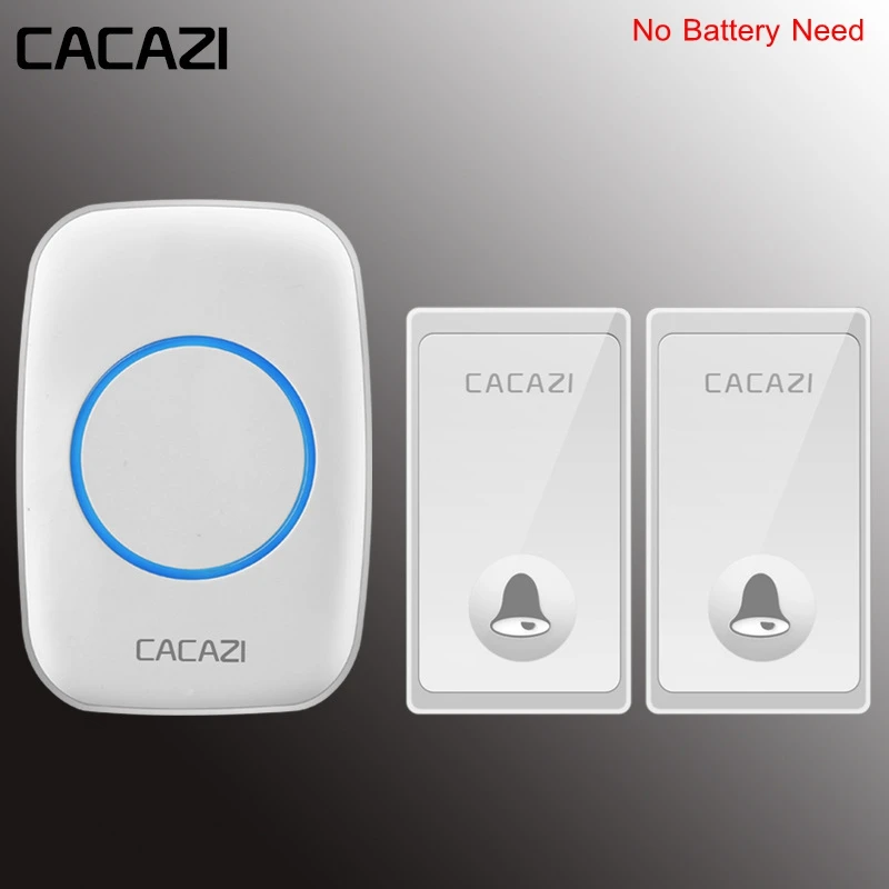 

CACAZI No Battery Required Wireless Doorbell Waterproof 2 Button 1 Receiver US EU UK AU Plug Home Welcome Calling Door Bell