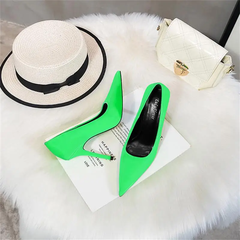 Tacones Mujer/ г., зеленые женские туфли-лодочки на шпильке, без застежки, с острым носком, пикантные женские туфли на высоком каблуке Женская обувь, chaussures femme
