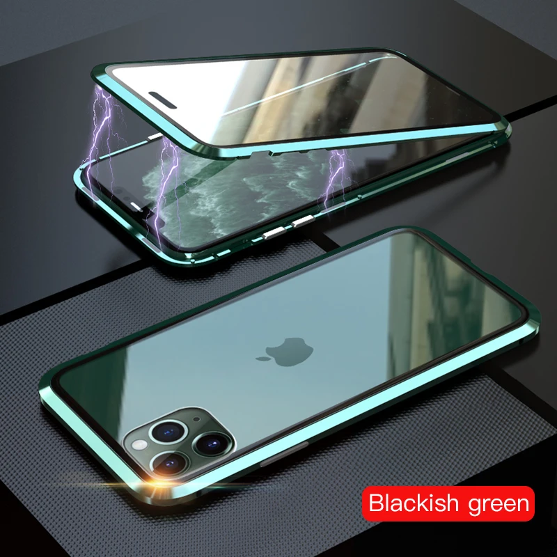 Green LUPHIE, Магнитный чехол на 360 градусов для iPhone 11 Pro Max, чехол, передний и задний стеклянный чехол для iPhone 11 pro Max, Магнитный чехол - Цвет: Green