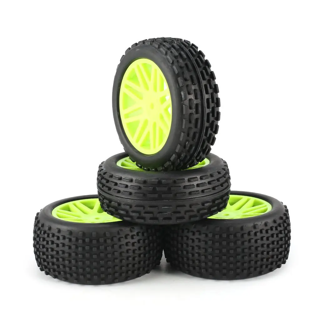 

4pcs Universal 1/10 Scale Off Road Buggy Tires V Hole Wheel Rims Set Front and Rear 12mm Hex Hubs with Foam Inserts
