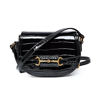 

New fashion and luxury small bag in cow patent leather retro Saddle Bag Messenger women's bag crocodile single shoulder bag