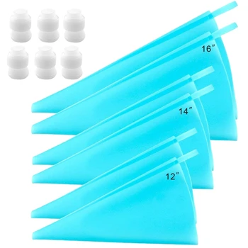 

Silicone Pastry Bags, 3 Sizes Reusable Icing Piping Bags Baking Cookie Cake Bags (12Inch +14Inch +16Inch)- 6 Pack - Bonus 6 Icin
