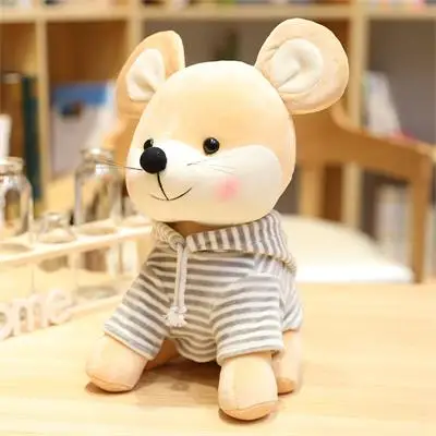 Sweet Mouse in Hoodile Cartoon Animal Rat Stuffed Kid Girl Birthday Home Decoration Doll Toy Kids Gift - Color: light brown