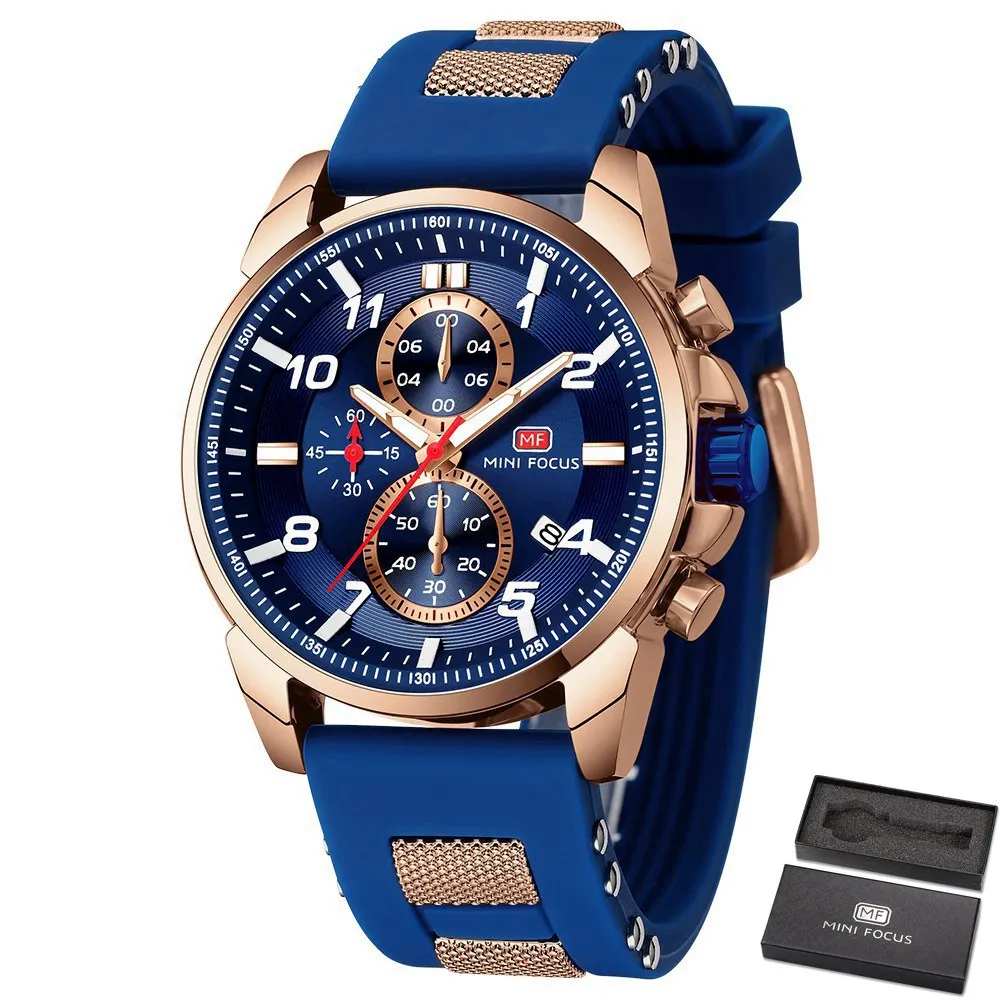 MINIFOCUS модные роскошные Брендовые спортивные часы мужские наручные с силиконовым