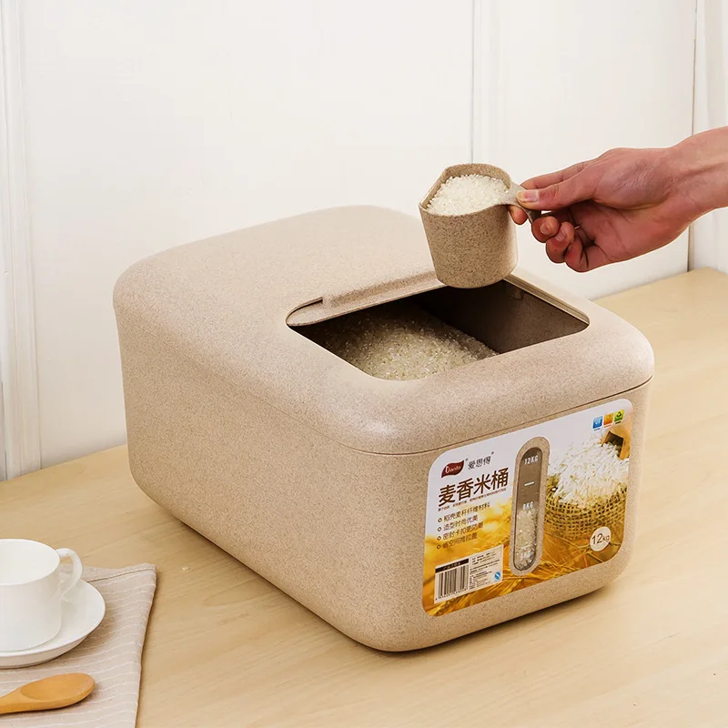 Arsto Wheat Rice Bucket Flour Pest Control Moisture-Proof Thick Cover Rice Jar 12Kg Bottom with Roller Skating Environmentally F
