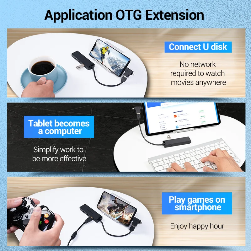 موزع USB 3.0، 4 منافذ، شحن مايكرو