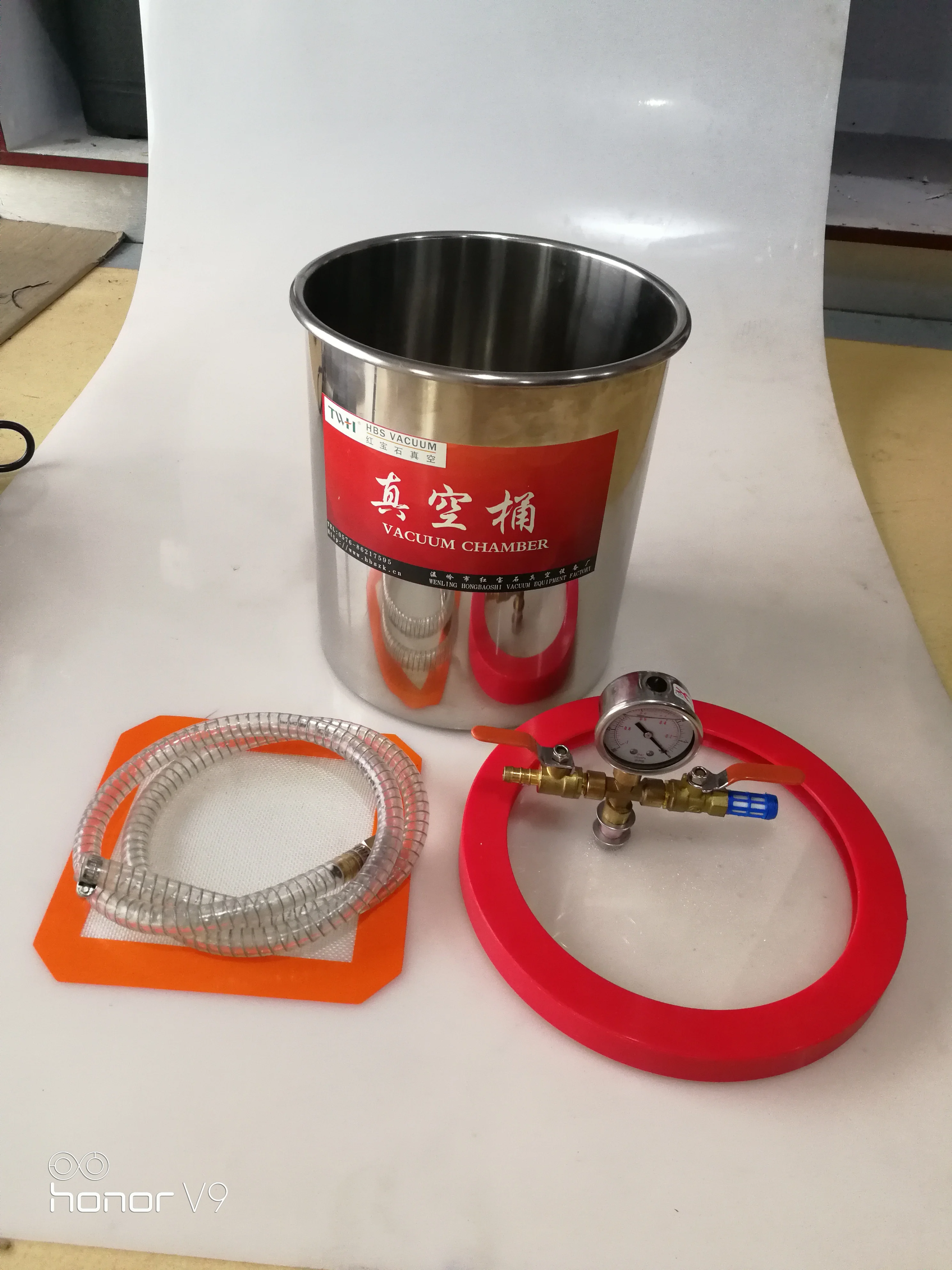 220V RS-1 Rotary Vane Vacuum Pump 2 Gallon(6L) Stainless Steel Vacuum Degassing Chamber Defoaming Barrel for Epoxy Resin AB Glue
