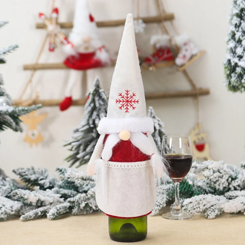 New Christmas Faceless Doll Wine Bottle Case Santa Claus Champagne Non-woven Doll Wine Bottle Cover New Year Decoration - Color: WT1