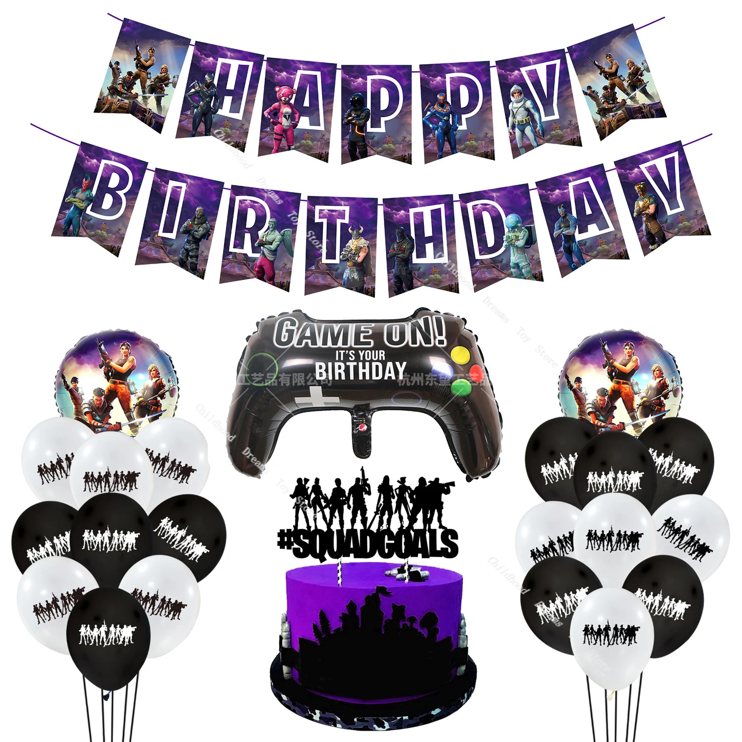 25 unids/set Fornite conjunto de decoración para fiesta de cumpleaños para manejar la bandera de la película de aluminio globo pastel insertar decoración de banderas