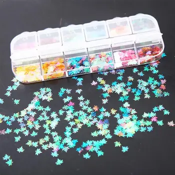 

12 Grid/set Laser Nail Flake Maple Leaf Nail Glitter Holographic Paillette Sequins Shape Fall Flake Nail Glitter Leaves Col Y8T3