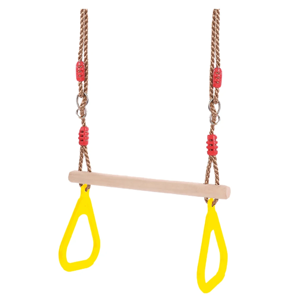 Children Wooden Trapeze Swing With Rings For Indoor Outdoor Fun 4