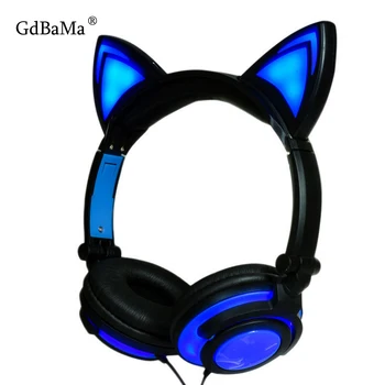 

2019 Cat Ear headphones LED Ear headphone cat gaming earphone Flashing Glowing Headset Gaming Earphones for Adult and Children