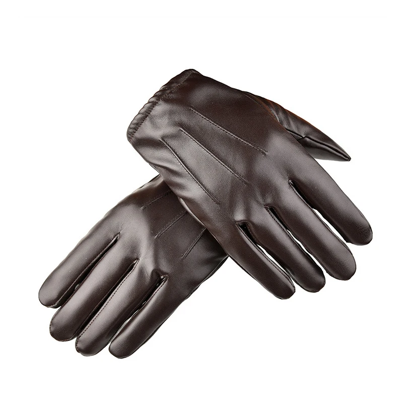 Winter Men Black Leather Gloves Anti-skid Touch Screen Outdoor Driving Warm Windproof Waterproof Motorcycle Driving Gloves