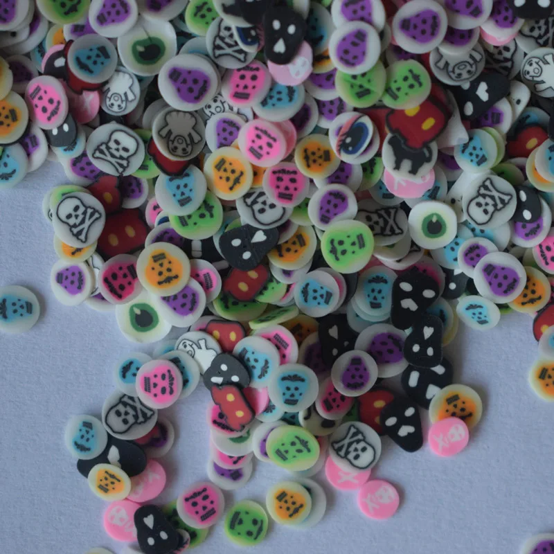 Halloween Style-50g 50 г/1 пакет 3D Полимерная глина крошечные Fimo милые Яблоко апельсиновый цветок сливы киви фруктовый дизайн ломтики животных Дизайн ногтей украшения оптом - Цвет: Halloween Style-50g